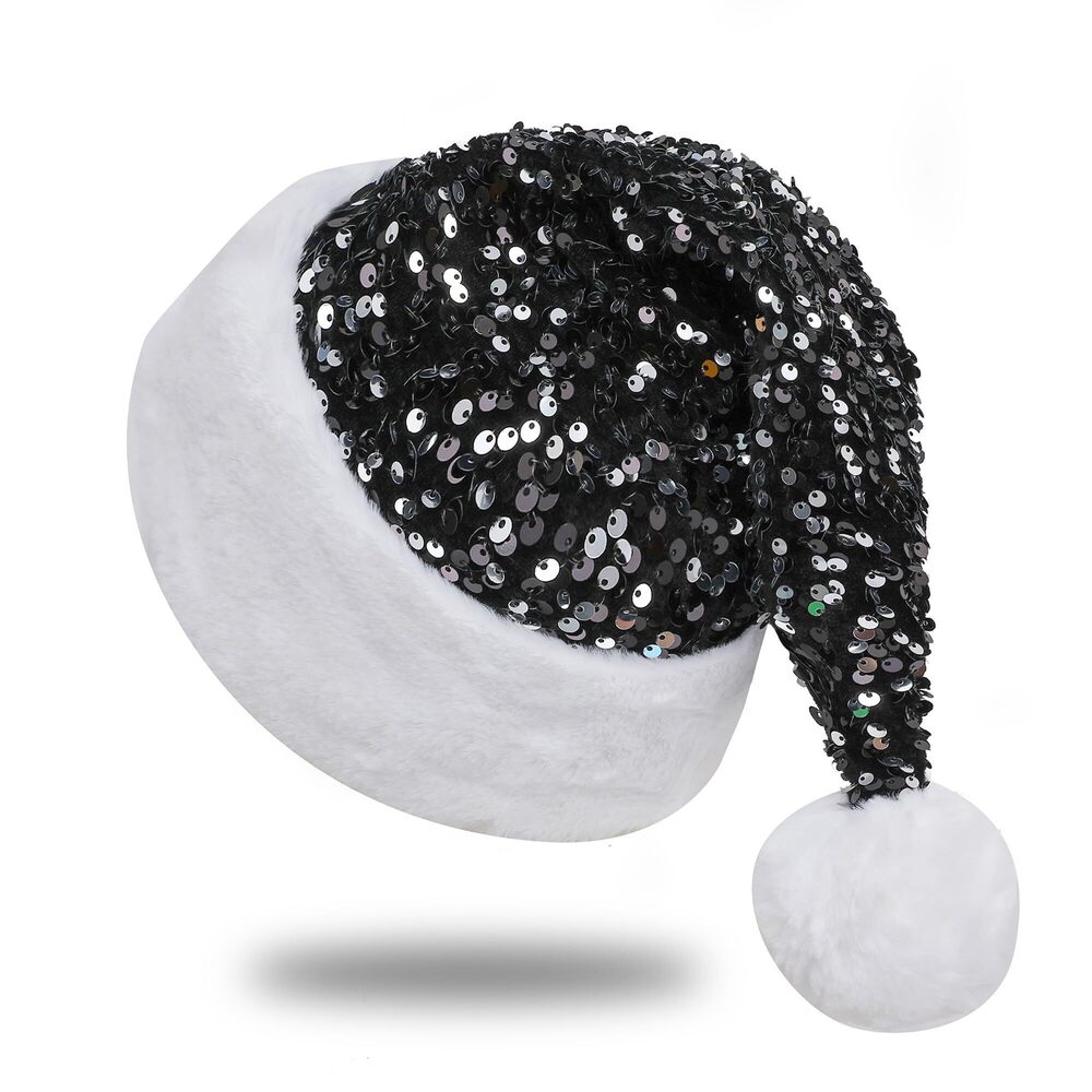 4452 Sequin Santa Hat, Unisex Santa Hat for Adults with Shiny Sequin